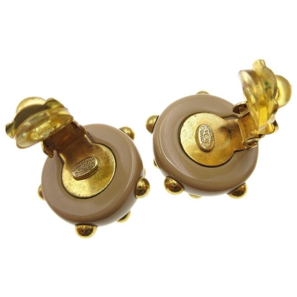Chanel Studs Button Earrings Beige Gold Clip-On - Picture 4 of 5